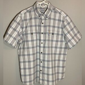 Carhartt Men's Gray Blue & White Plaid Button Down Short Sleeve Shirt Sz L